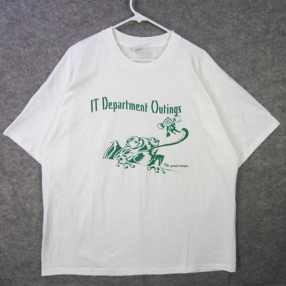 IT Department Outings Shirt Mens 2XL White Funny Frog Graphic Work Tee Novelty - Picture 1 of 8